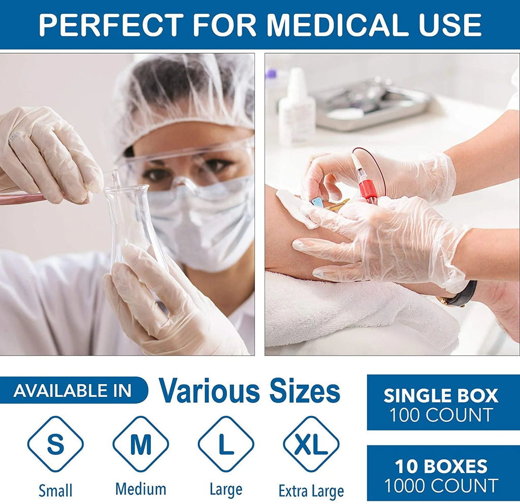 Disposable Vinyl Gloves, 100 Size Large Non Sterile, Powder Free, Latex Free Examination Gloves M731