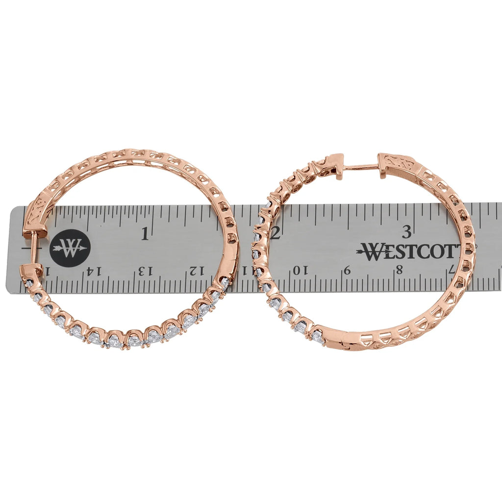 10K Rose Gold Real Diamond Bezel Set Hoops Huggie Earrings 1.50 CT B141826