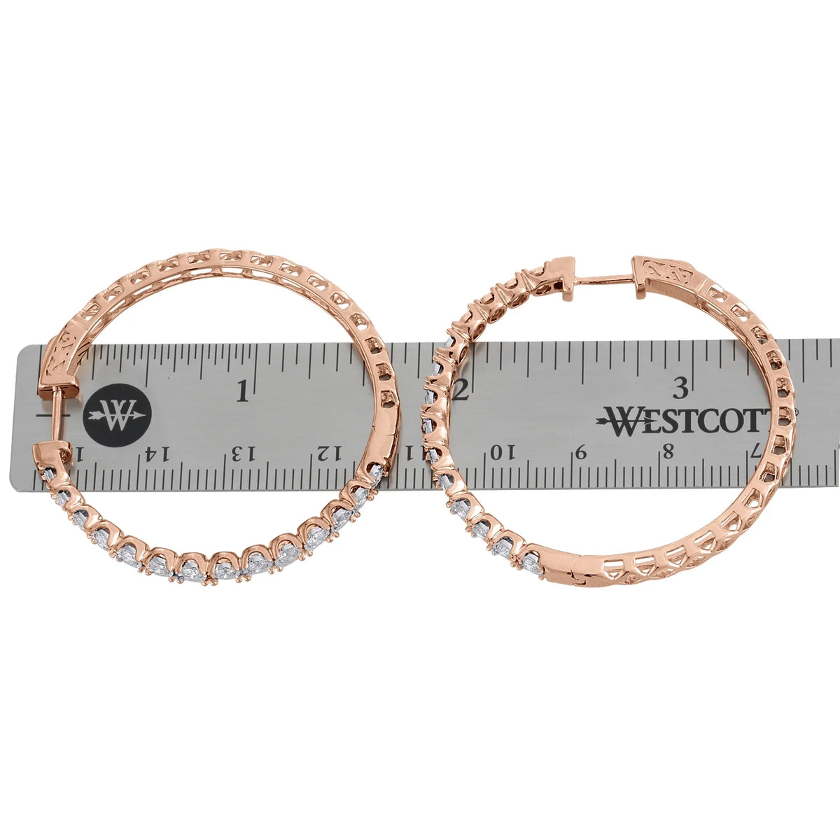 10K Rose Gold Real Diamond Bezel Set Hoops Huggie Earrings 1.50 CT B141826