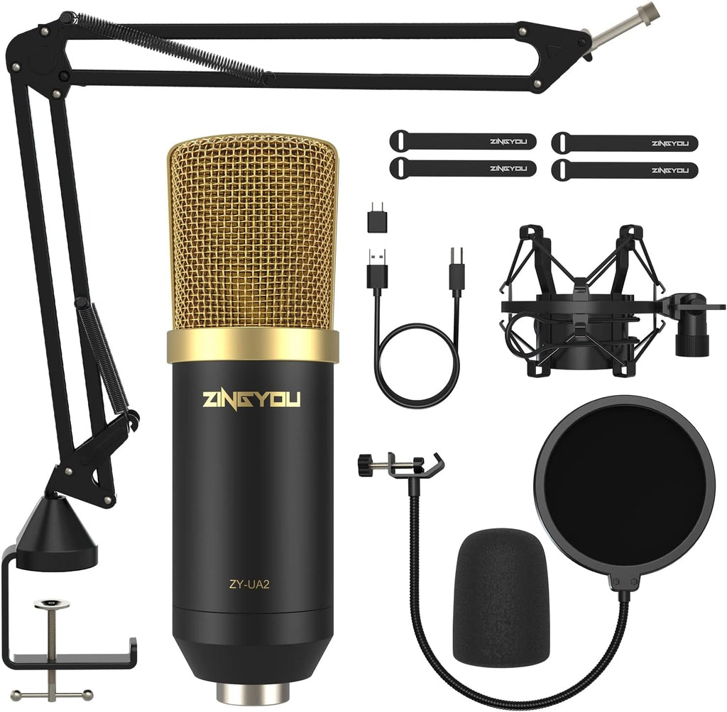 USB Condenser Microphone Kit with Boom Arm, Black, Pack of 2 Q35203