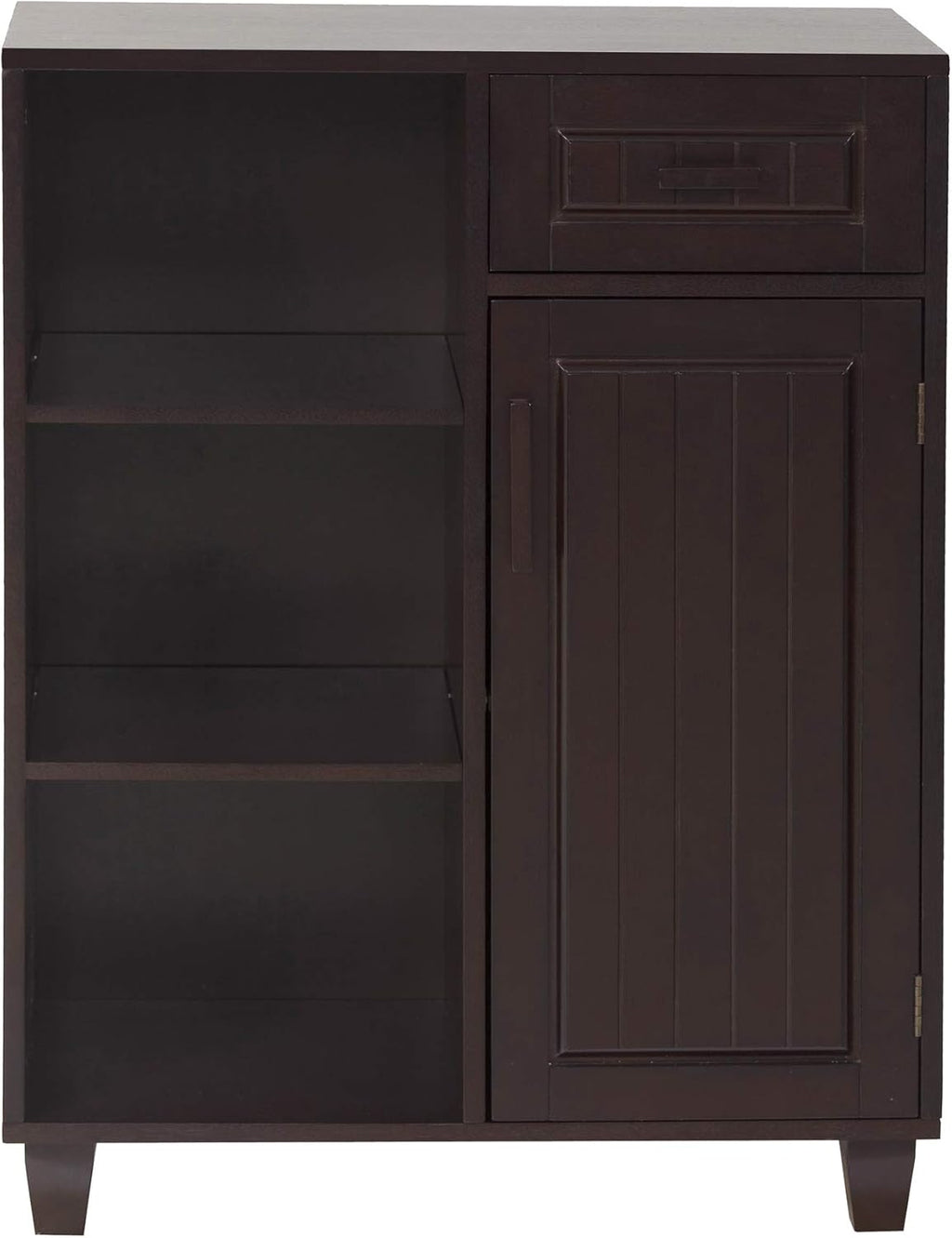Espresso Wooden Freestanding Floor Cabinet with 3 Open Shelves 1 Drawer 1 Door Q371
