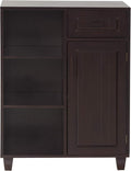 Espresso Wooden Freestanding Floor Cabinet with 3 Open Shelves 1 Drawer 1 Door Q371