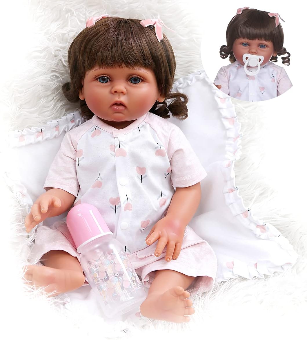 22 inch Realistic Reborn Baby Doll with Curly Brown Hair W833