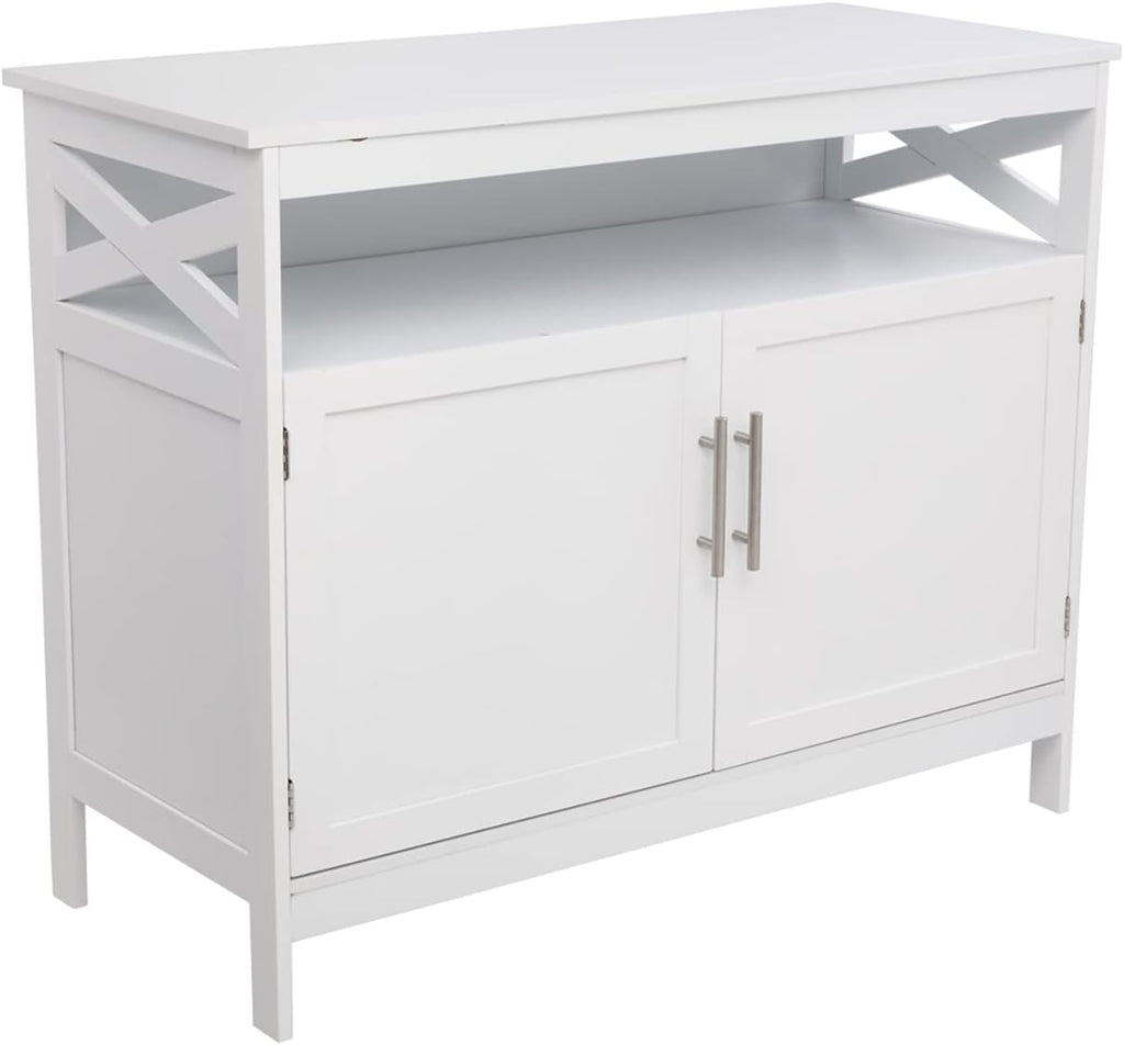 Ivory White Sideboard Buffet Storage Cabinet with 2 Drawers, 1 Adjustable Shelf, 2 Doors B513003