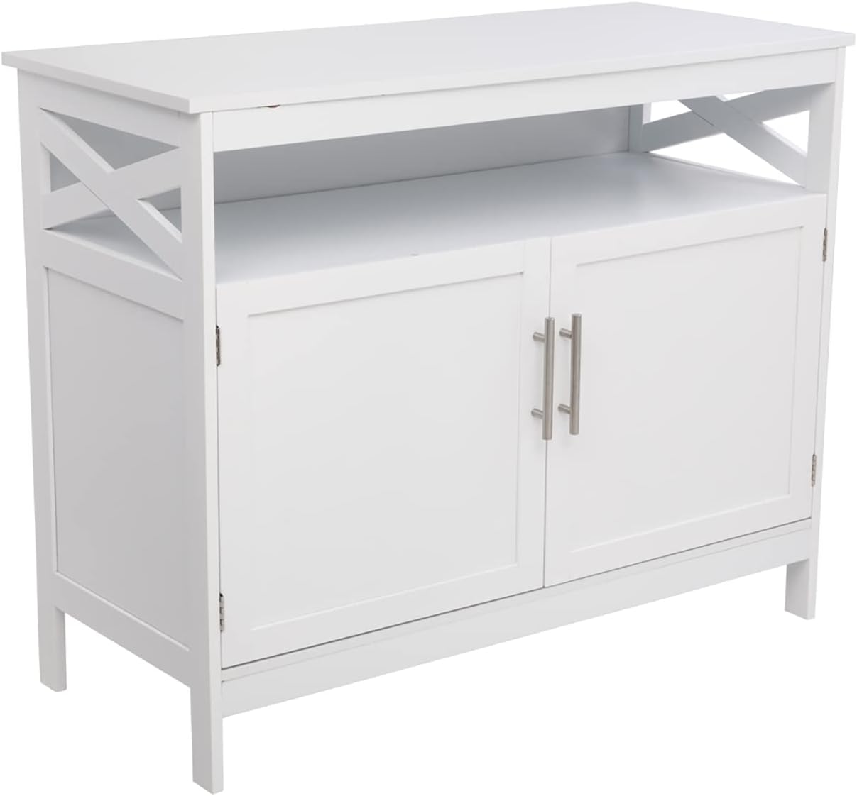 Ivory White Sideboard Buffet Storage Cabinet with 2 Drawers, 1 Adjustable Shelf, 2 Doors B513003