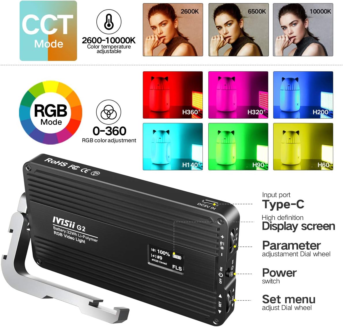 RGB Portable On Camera Light with 4300mAh Lithium Battery O10856