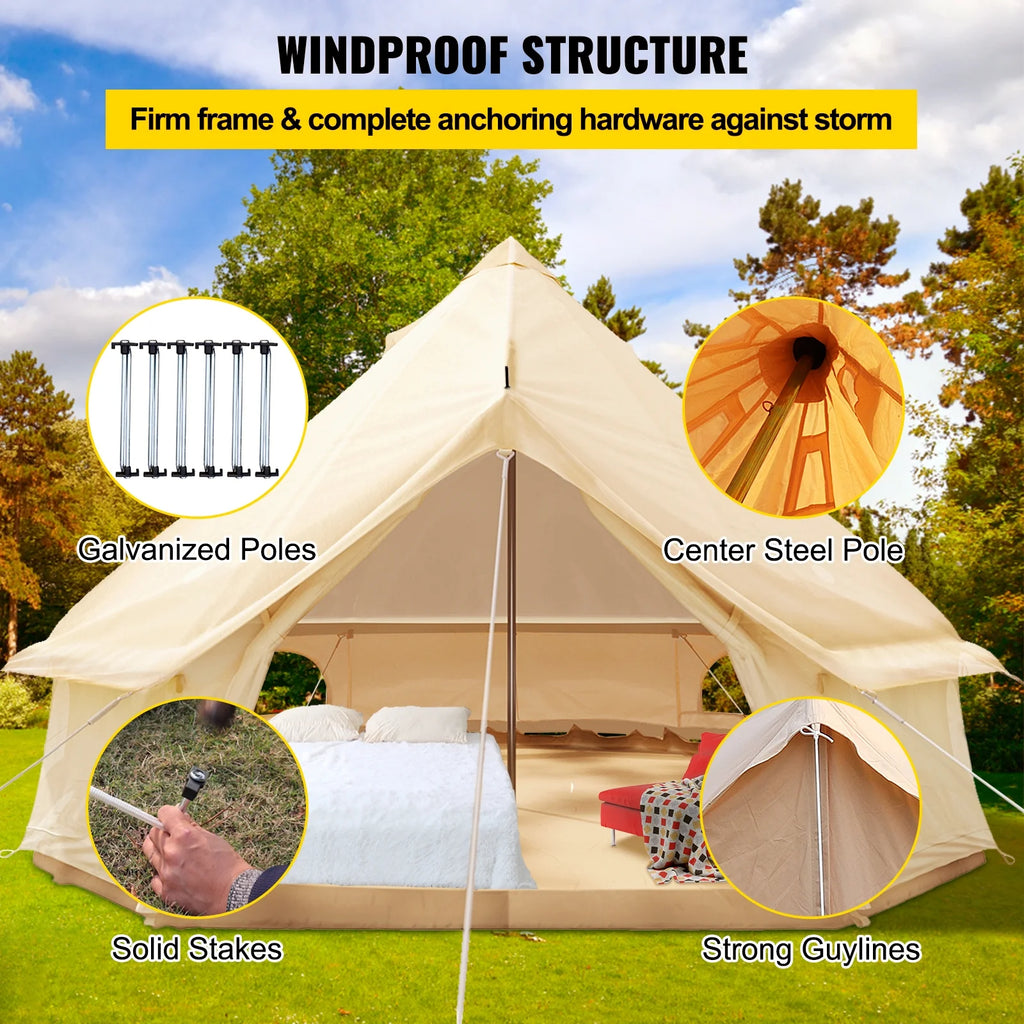 Canvas Bell Tent 16.4ft Cotton Canvas Tent with Wall Stove Jacket Waterproof Bell Tent D771089