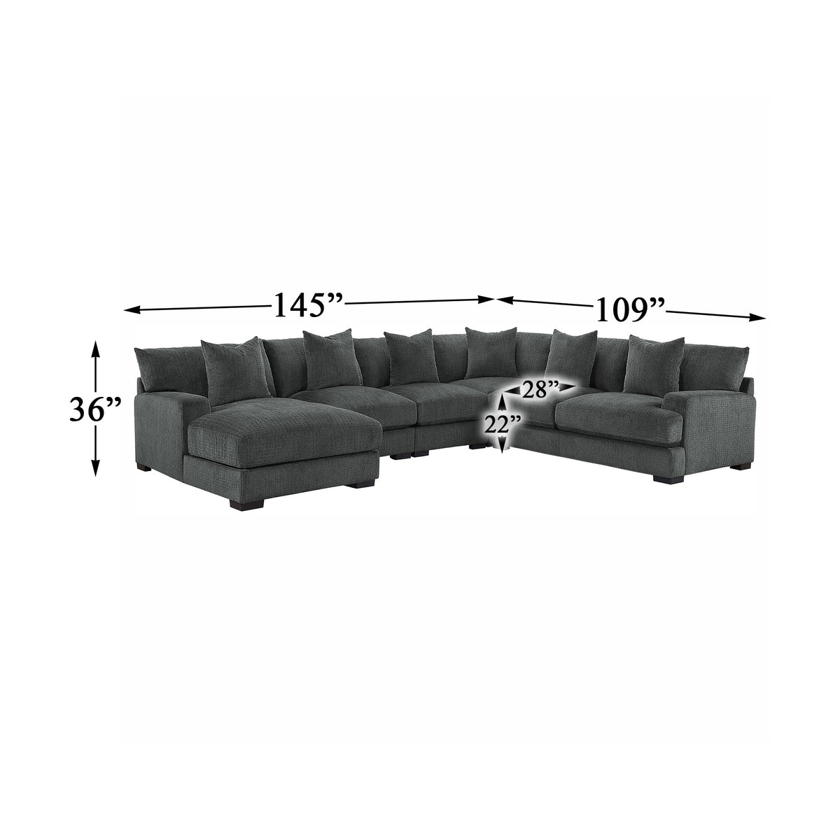 Dark Gray Chenille 5-Piece Modular Sectional Sofa with Left Chaise S564013