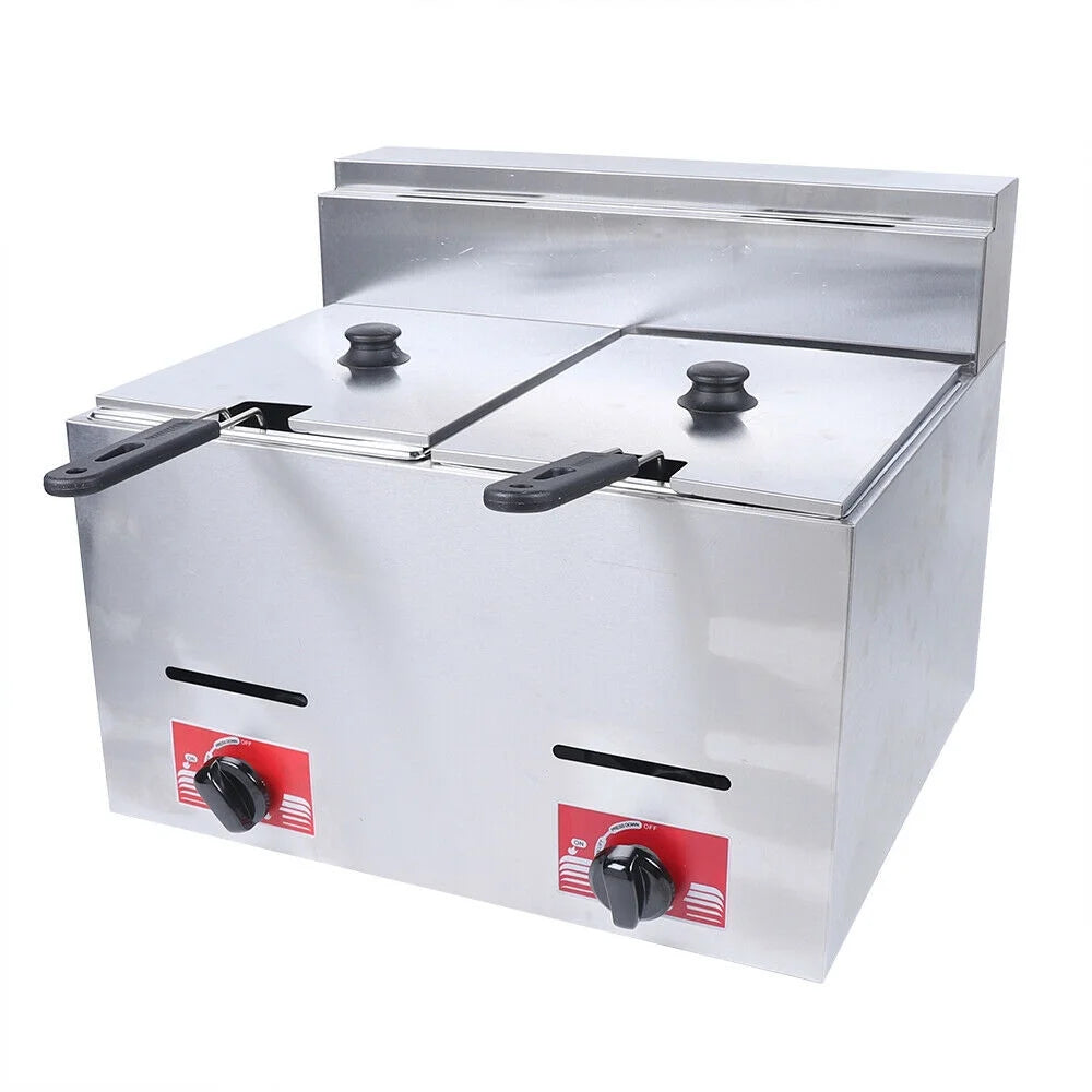 12.7QT Stainless Steel Deep Fryer with Frying Baskets and Lid J3460