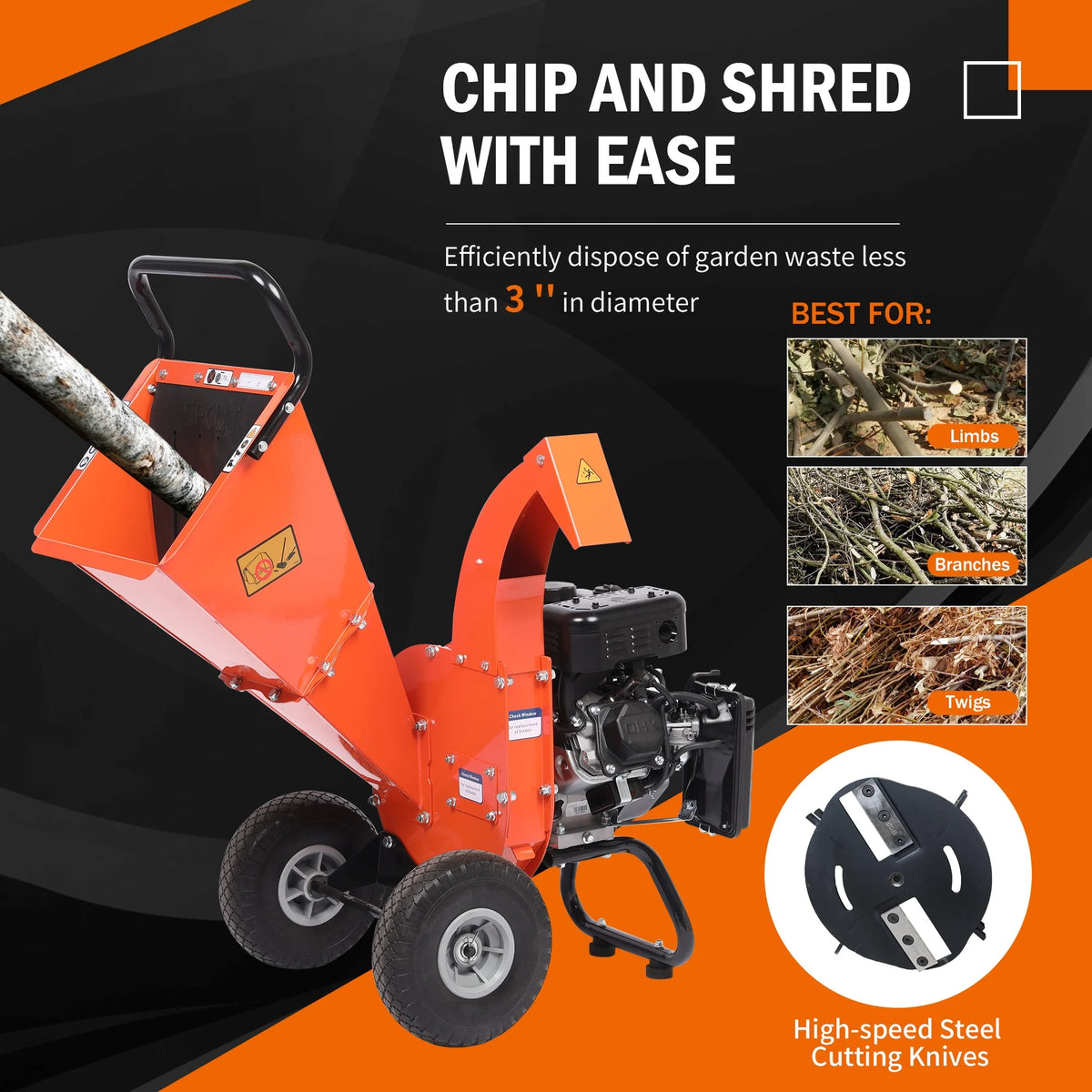 7 HP 212cc Gas Powered Wood Chipper Shredder V1313