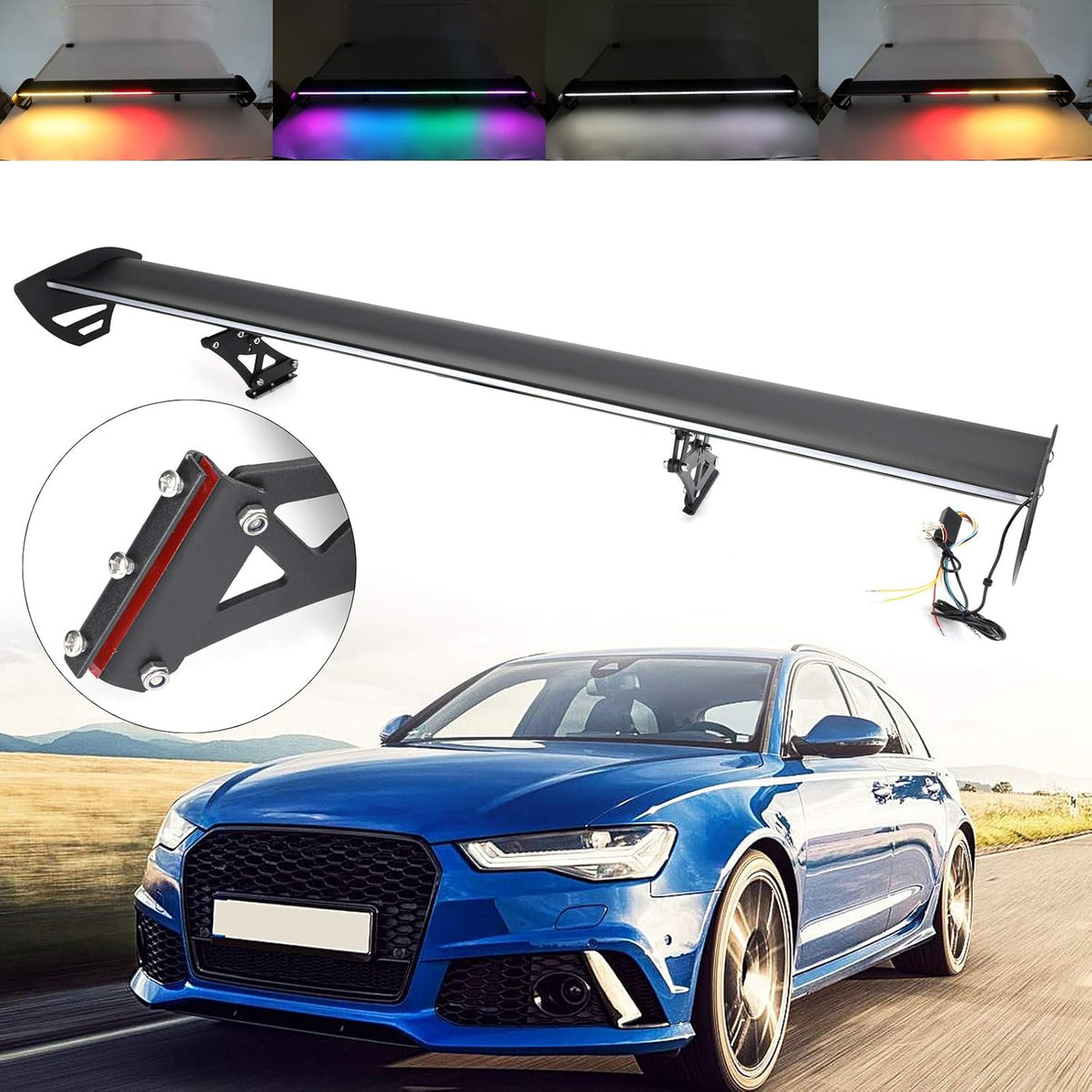 Adjustable Aluminum Rear Trunk Wing Spoiler With LED S523603