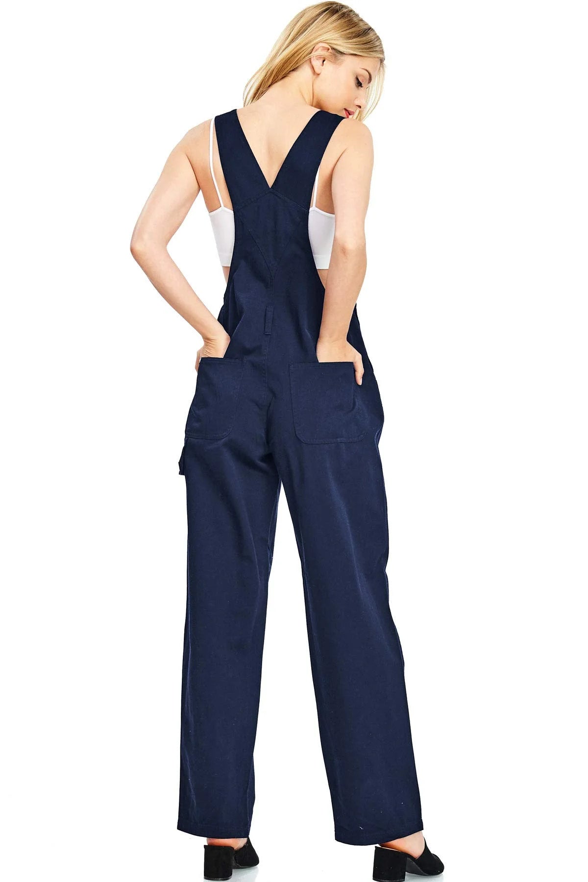 Navy Blue Baggy Straight Leg Twill Overalls F346