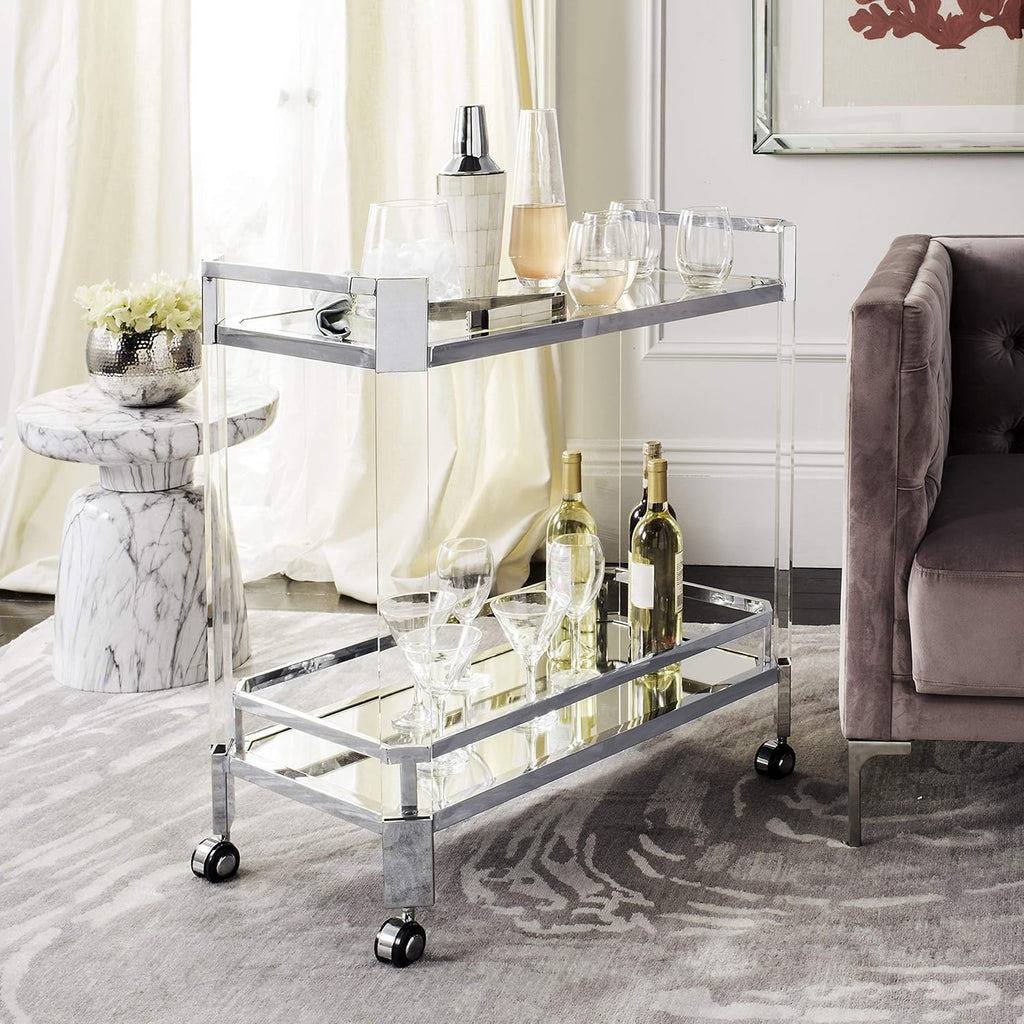 Clear Silver Glass Bar Cart V41870