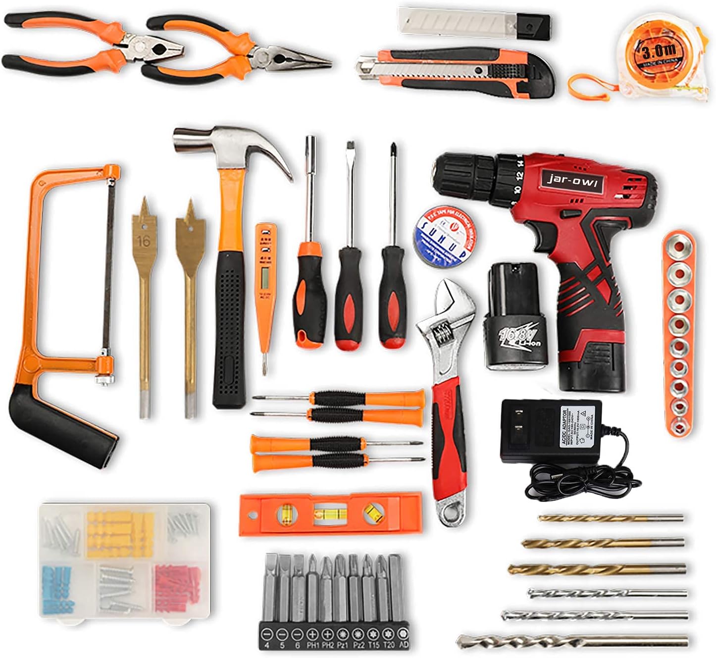 Cordless Drill Set with 2 Batteries and Plastic Toolbox Storage Case, 108 Piece T554