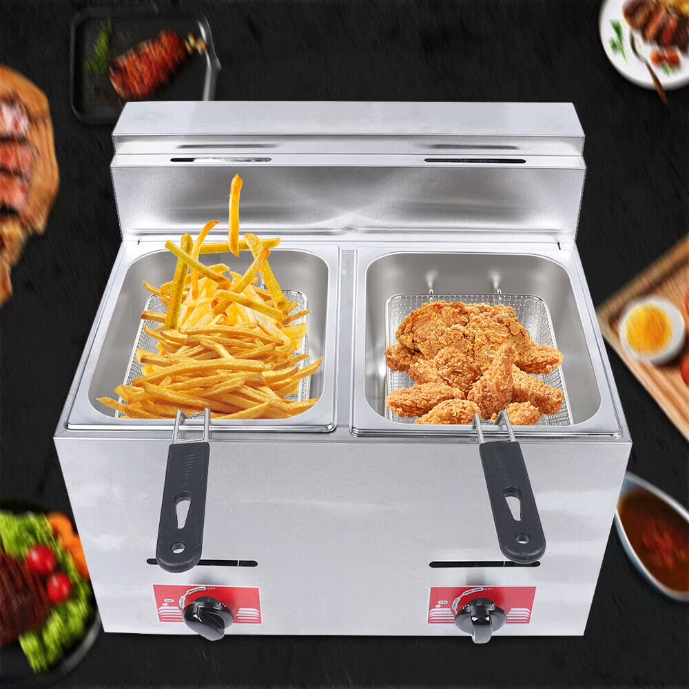 12.7QT Stainless Steel Deep Fryer with Frying Baskets and Lid J3460