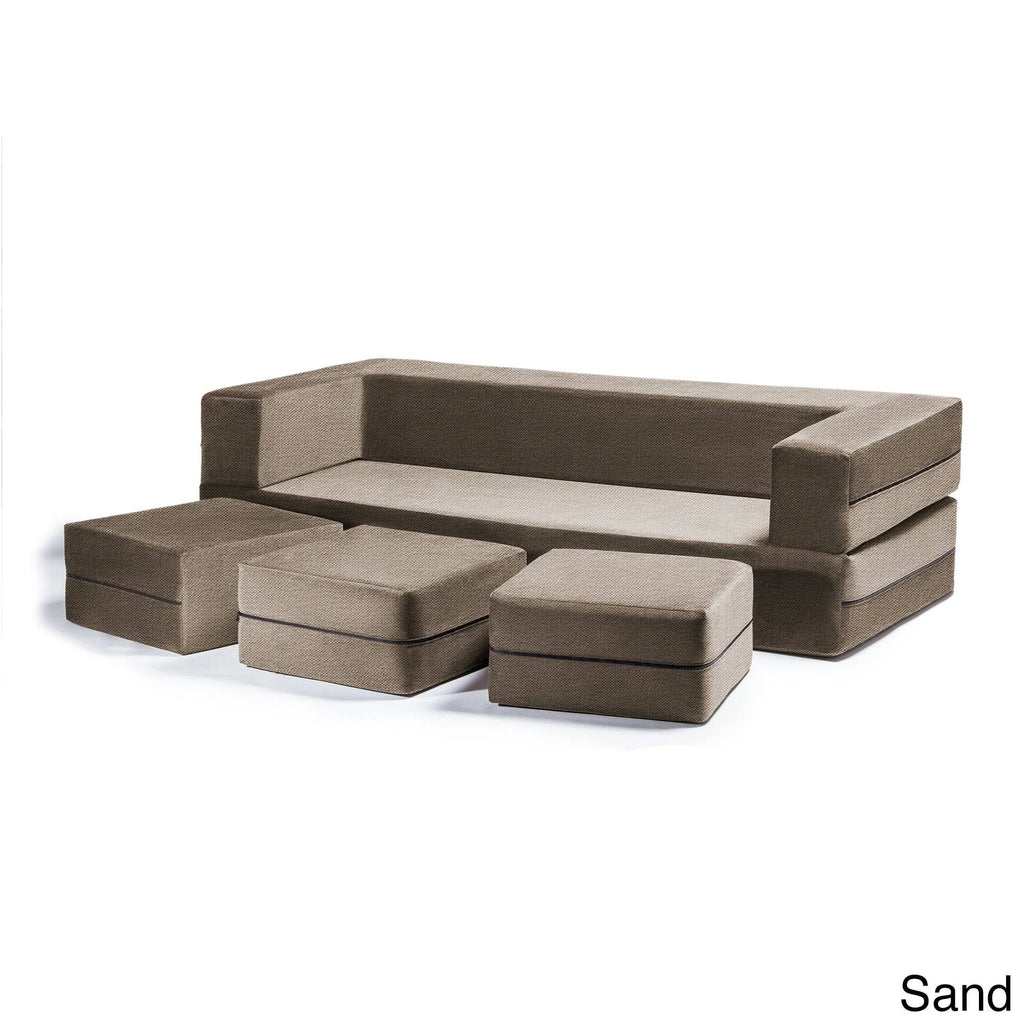 California King Convertible Sleeper Sofa and Ottomans Sand R8477