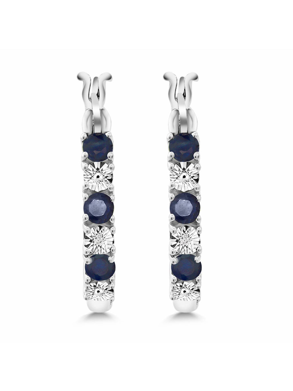 925 Sterling Silver Blue Sapphire Hoop Earrings Y7543