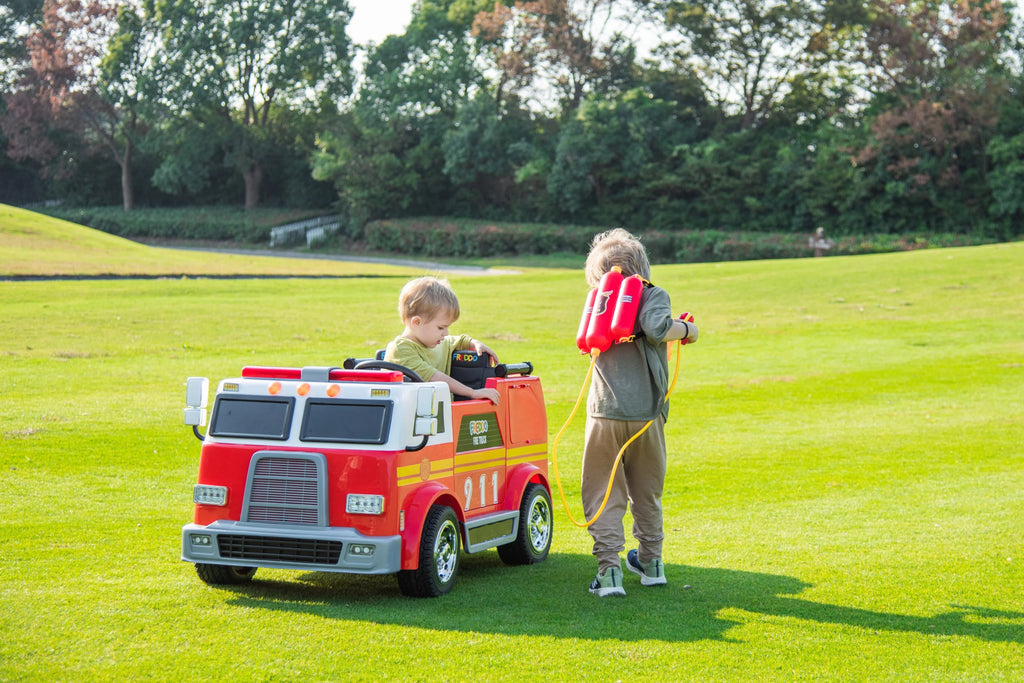 24V 2-Seater Ride-on Fire Truck with Remote Control, LED Lights, Water Gun X3574