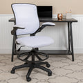 White Mesh Ergonomic Drafting Chair with Foot Ring and Flip-Up Arms P56858
