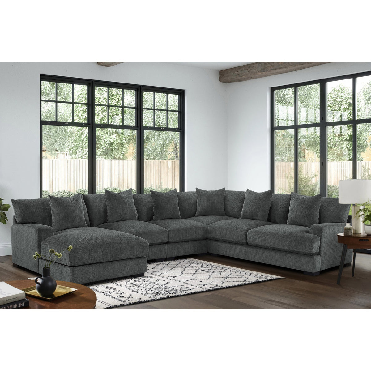 Dark Gray Chenille 5-Piece Modular Sectional Sofa with Left Chaise S564013