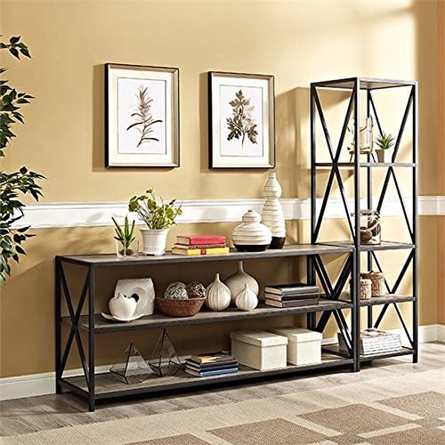 2 Shelf Wide Bookcase in Driftwood J373