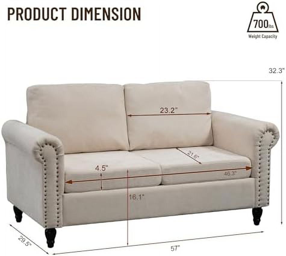 Chenille Fabric 2 Seat Loveseat Sofa with Solid Wood Legs E566870
