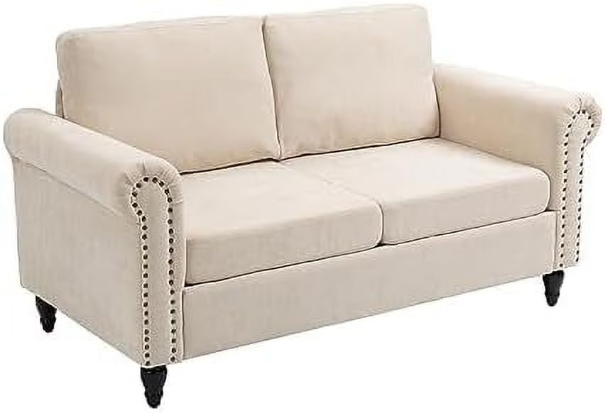 Chenille Fabric 2 Seat Loveseat Sofa with Solid Wood Legs E566870