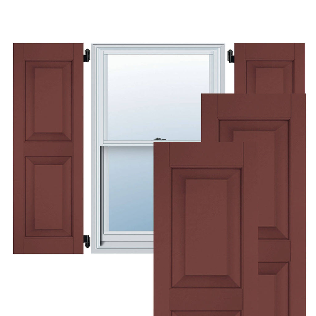 Cottage Red Raised Panel Shutters Pair N3566