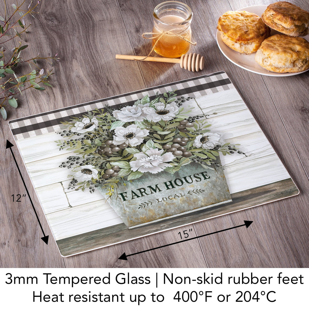 Vintage Farmhouse Glass Cutting Board 15" by 12" I24721