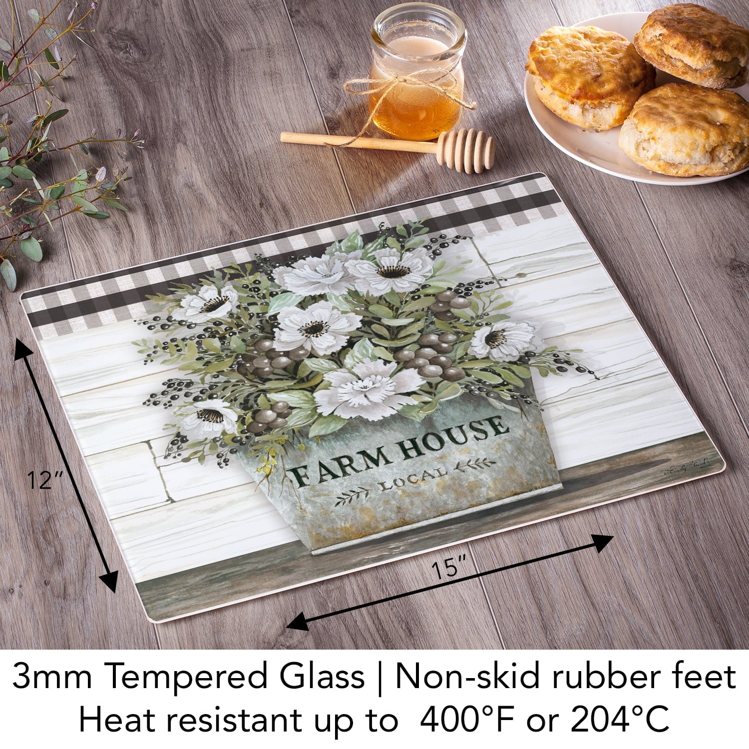 Vintage Farmhouse Glass Cutting Board 15" by 12" I24721
