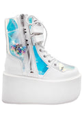 White Vegan Leather-Clear Hologram PVC Boots K80540