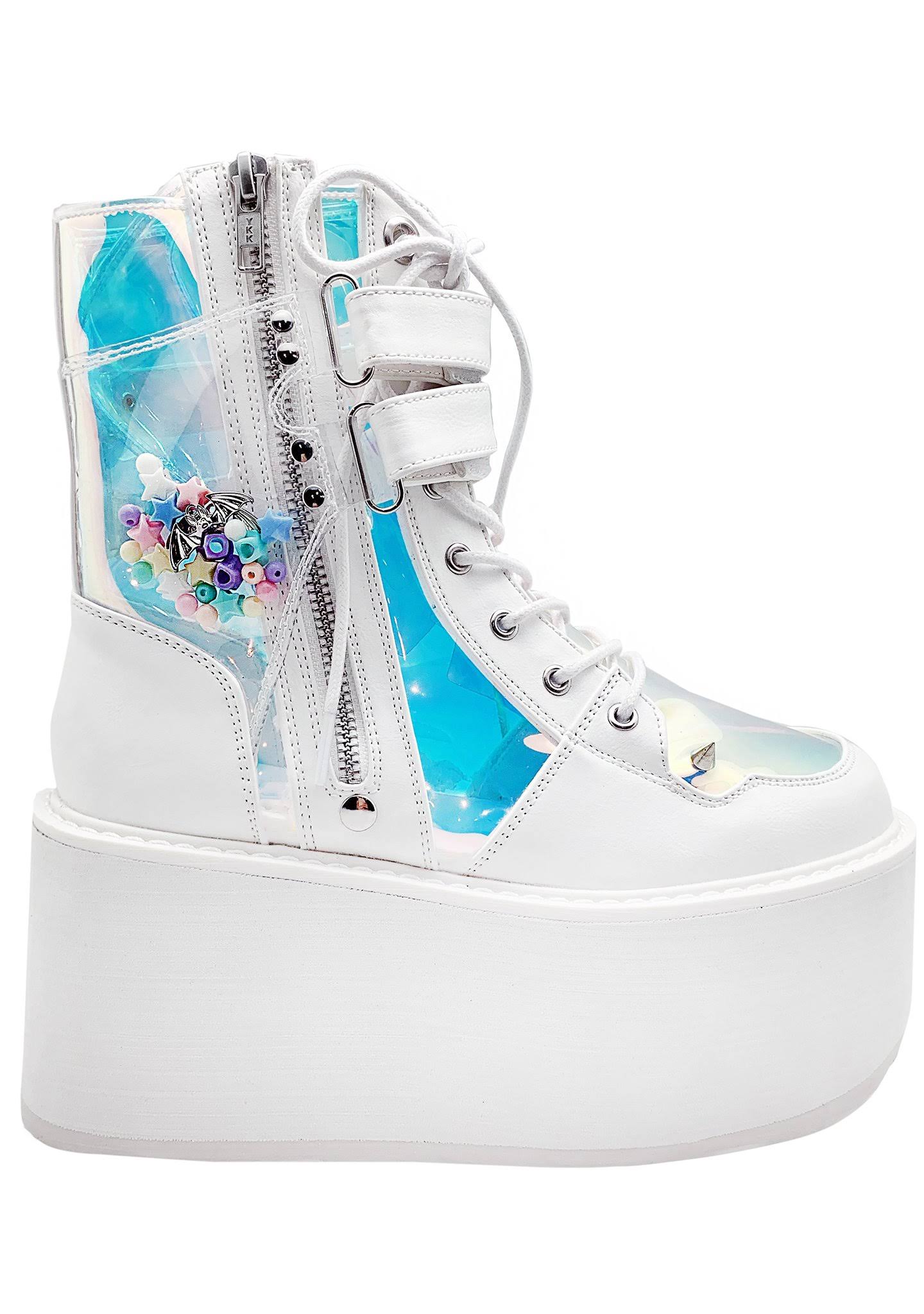 White Vegan Leather-Clear Hologram PVC Boots K80540