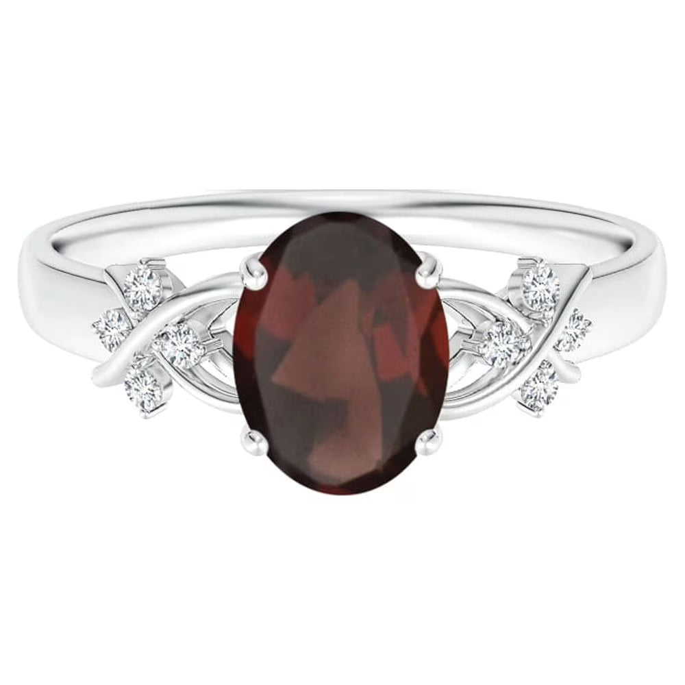 Oval Red Garnet Solitaire Ring 925 Sterling Silver O926