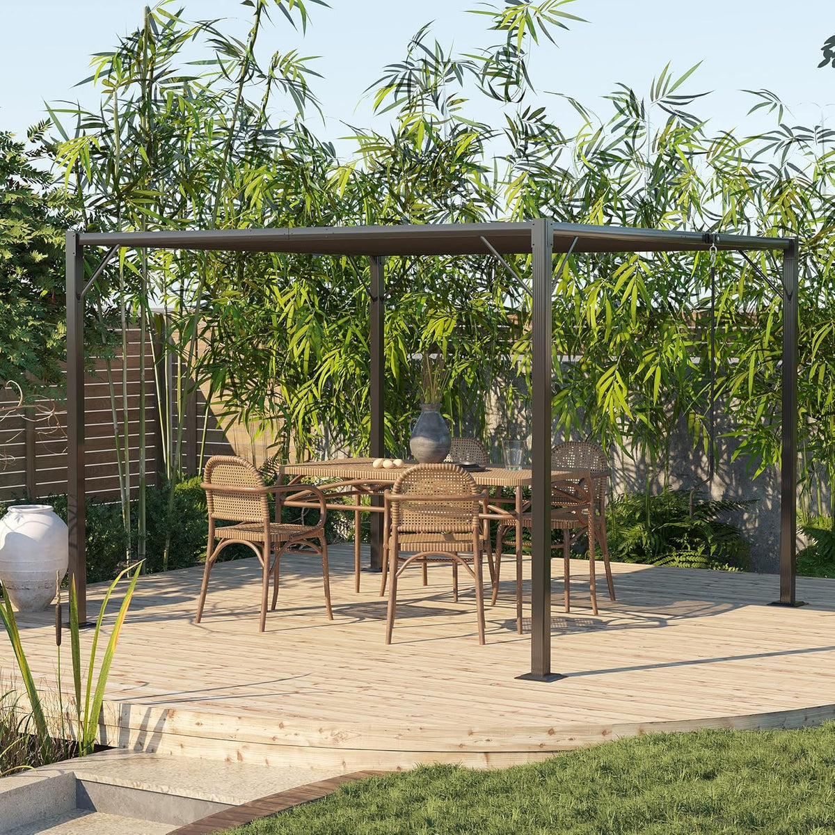 10' x 10' Outdoor Louvered Pergola Patio Aluminum Gazebo Canopy with Adjustable Roof Sun Shade, Grey S924