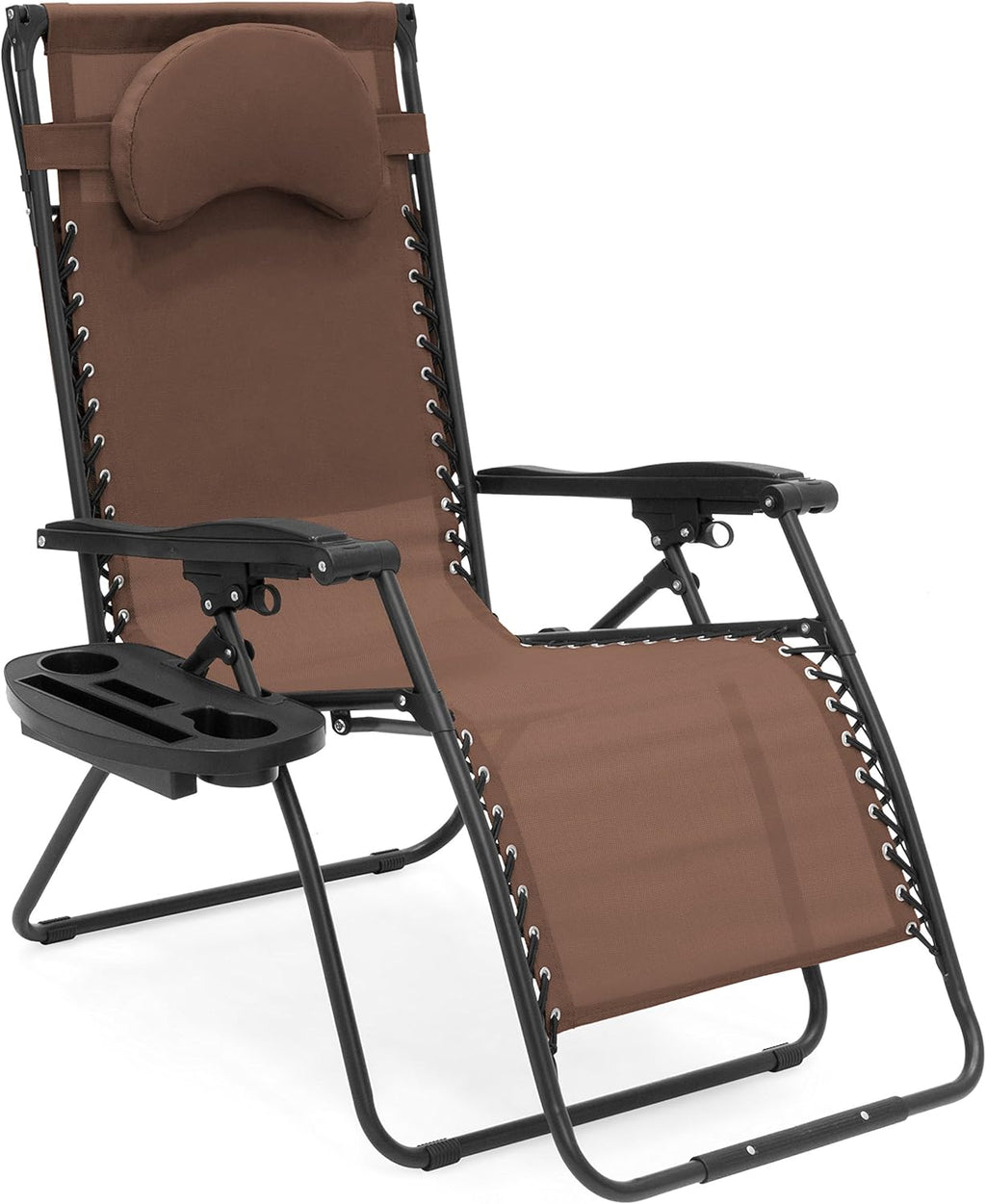 Oversized Steel Mesh Zero Gravity Reclining Lounge Patio Chair with Folding Canopy Shade and Cup Holder W39918