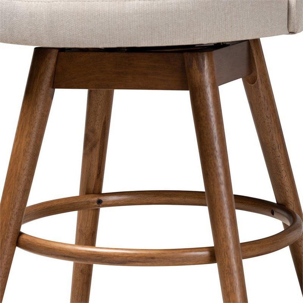 Mid Century Upholstered Swivel Counter Stool in Walnut (Set of 2) R814