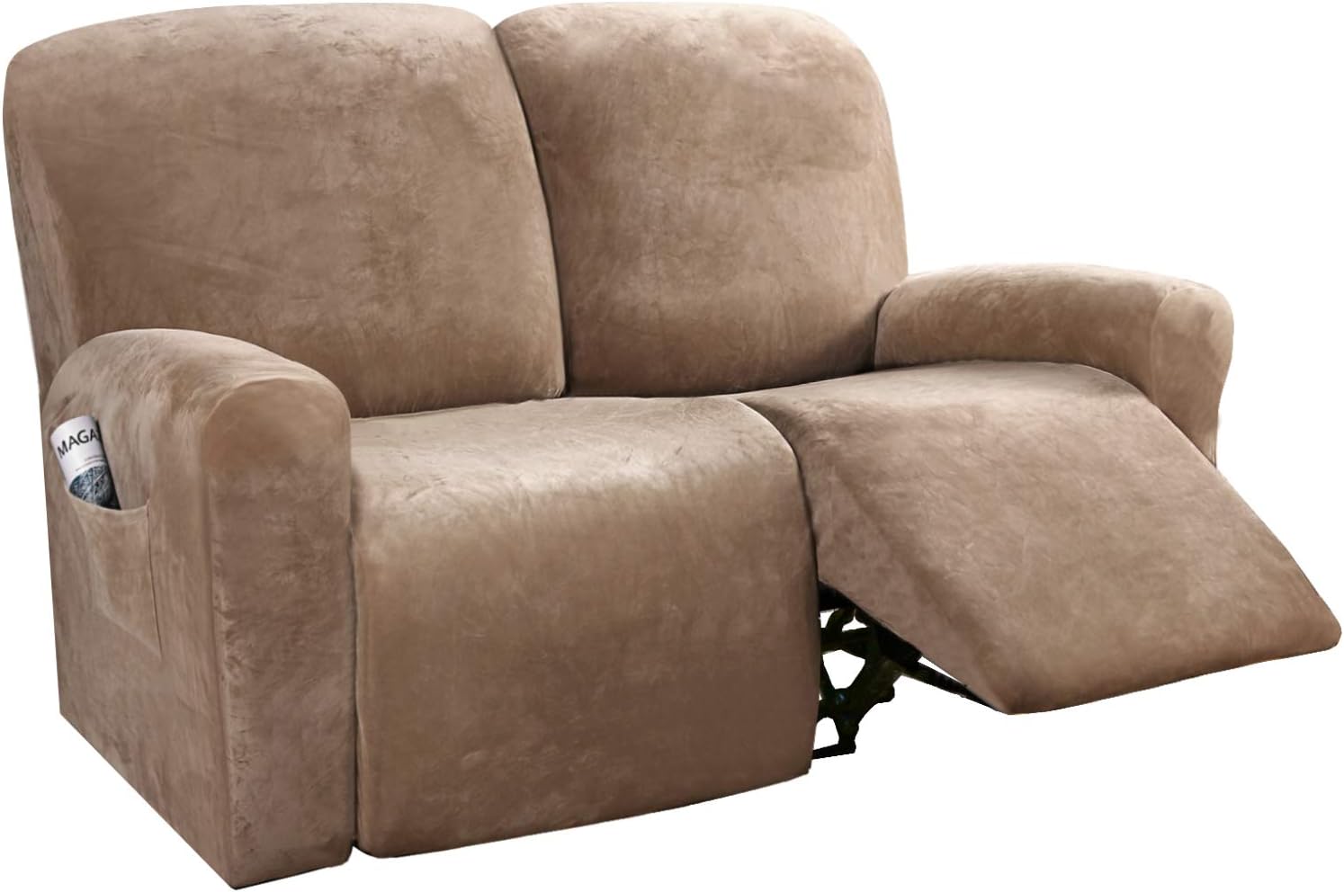 6-Pieces Velvet Stretch Recliner Loveseat Covers for 2 Cushion Sofa (Medium, Camel) J290704