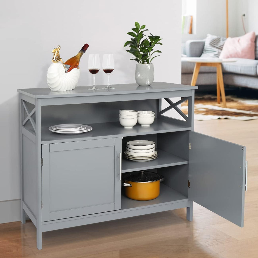 Ivory White Sideboard Buffet Storage Cabinet with 2 Drawers, 1 Adjustable Shelf, 2 Doors B513003