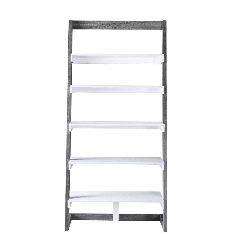 Distressed Grey 5-Shelf Leaning Bookcase H5514