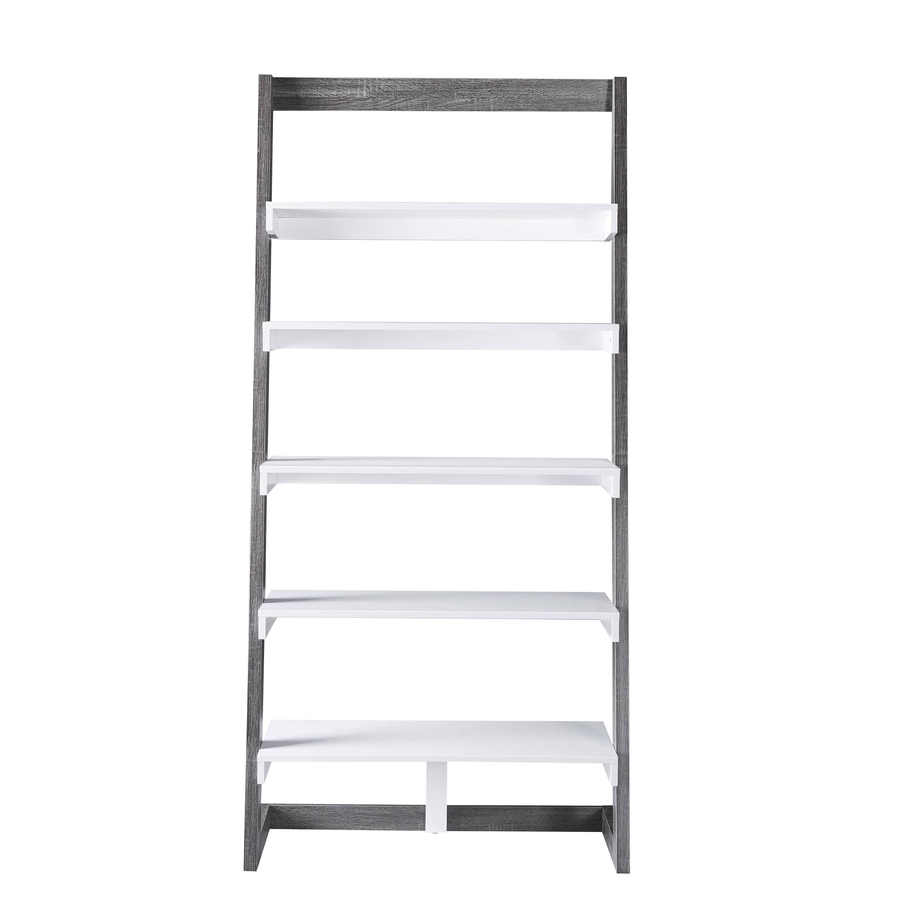 Distressed Grey 5-Shelf Leaning Bookcase H5514