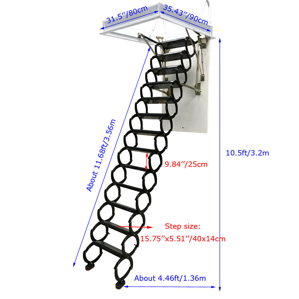 Black Titanium-Magnesium Alloy Attic Ceiling Ladder Stairs F9111