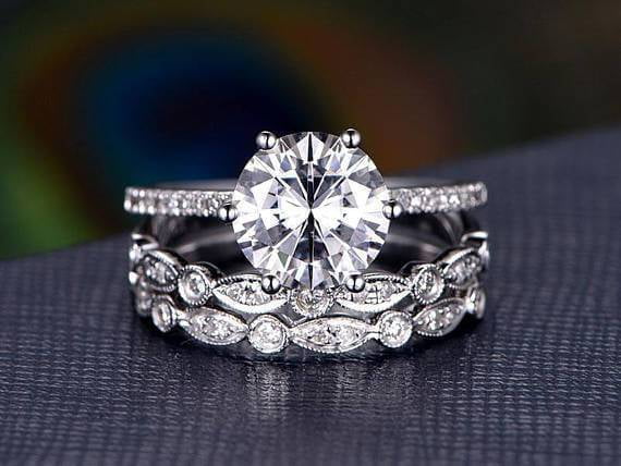 2 Carat Moissanite Trio Wedding Set in White Gold H2254