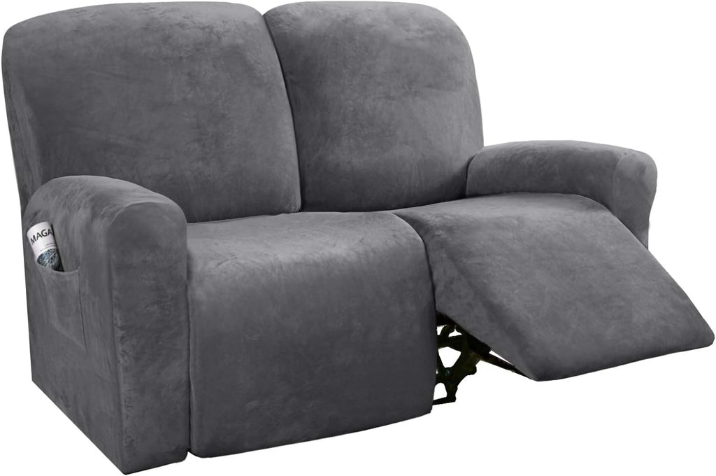 6-Pieces Velvet Stretch Recliner Loveseat Covers for 2 Cushion Sofa (Medium, Camel) J290704