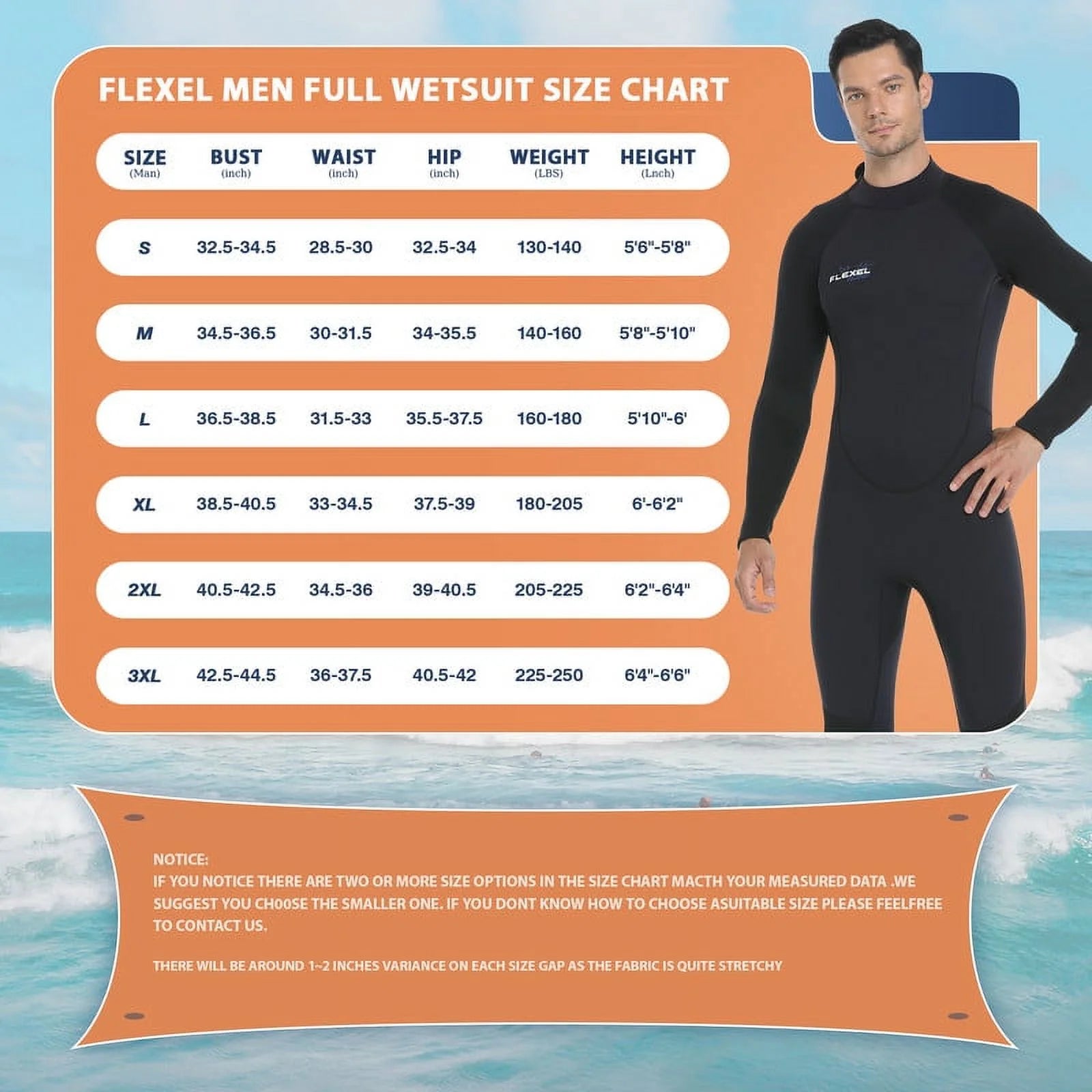 3mm Neoprene Back Zipper Full Wetsuit S11865