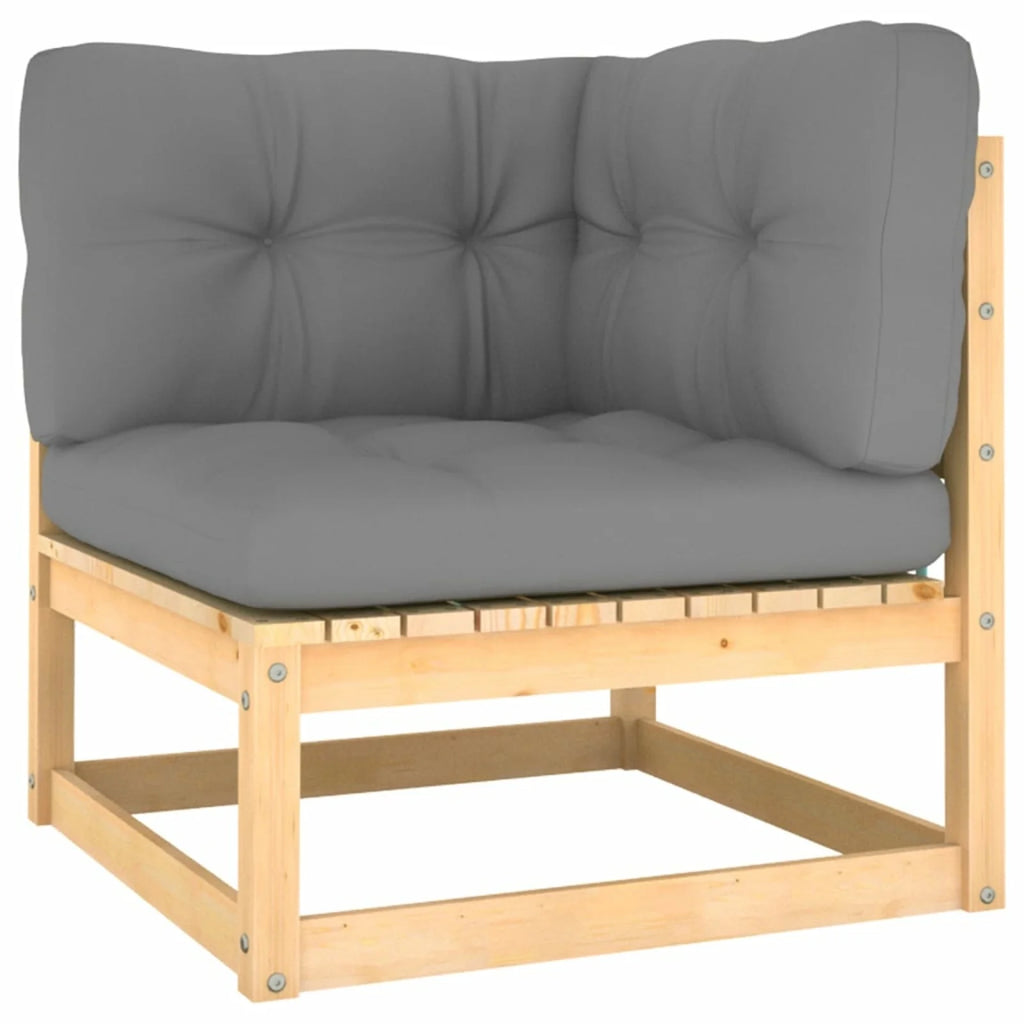 4 Piece Patio Lounge Set with Gray Cushion Pinewood Sectional Outdoor Furniture Set V679482
