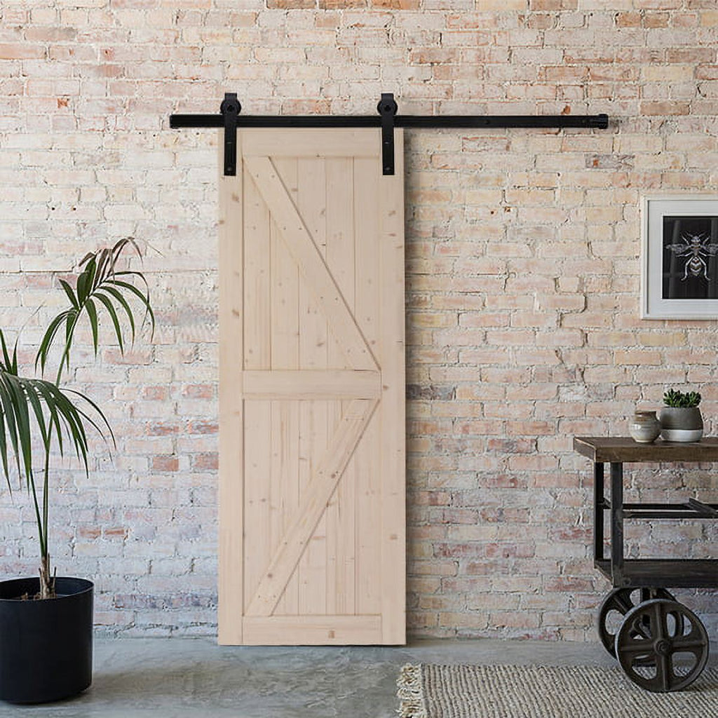 Unfinished Solid Spruce Wood Sliding Barn Door with Hardware Kit Q365124