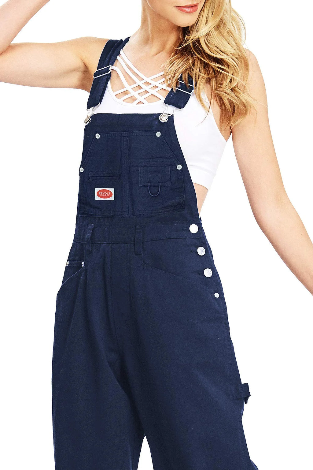 Navy Blue Baggy Straight Leg Twill Overalls F346