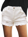 White Mid Rise Denim Shorts S187972