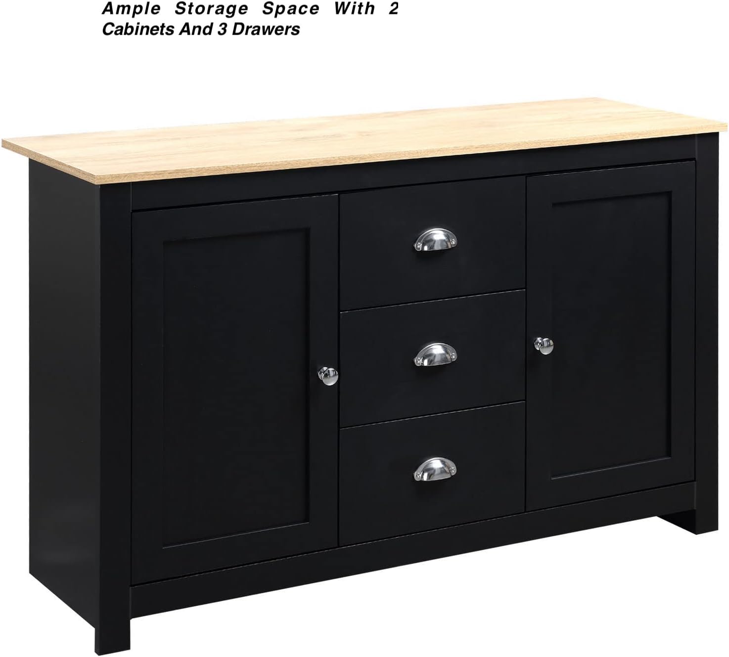 Black Kitchen Sideboard Buffet Storage Cabinet with 2 Side Cabinets 3 Drawers P612