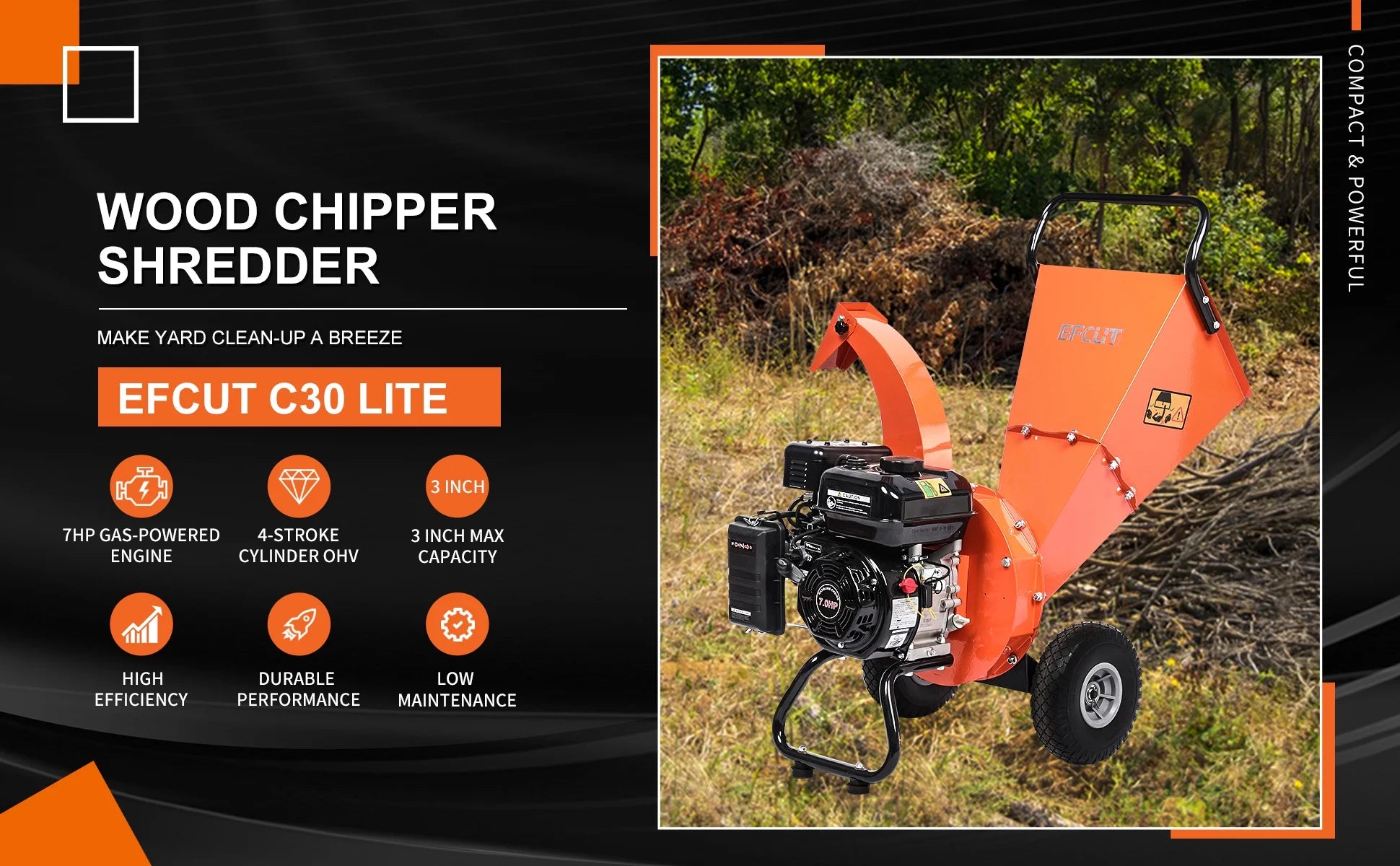 7 HP 212cc Gas Powered Wood Chipper Shredder V1313